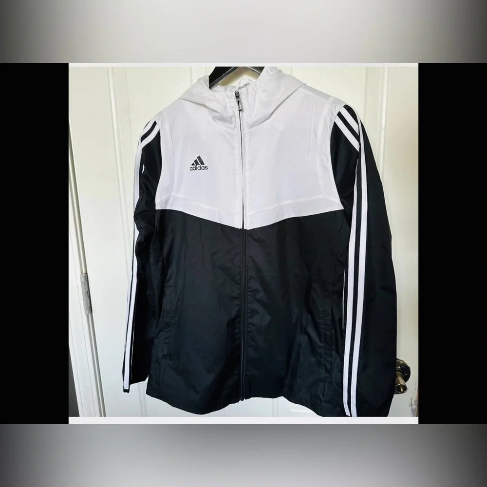 Vintage Mens Adidas Black And White Windbreaker Zipper‎ Jacket Striped, S